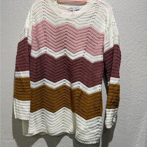 Chevron Knit Sweater - Pink, Brown, and Cream